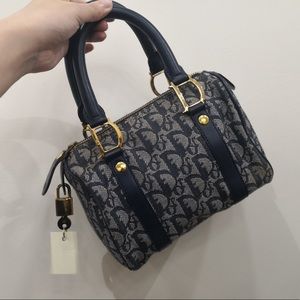 Authentic Mini Dior Boston Oblique bag in Navy